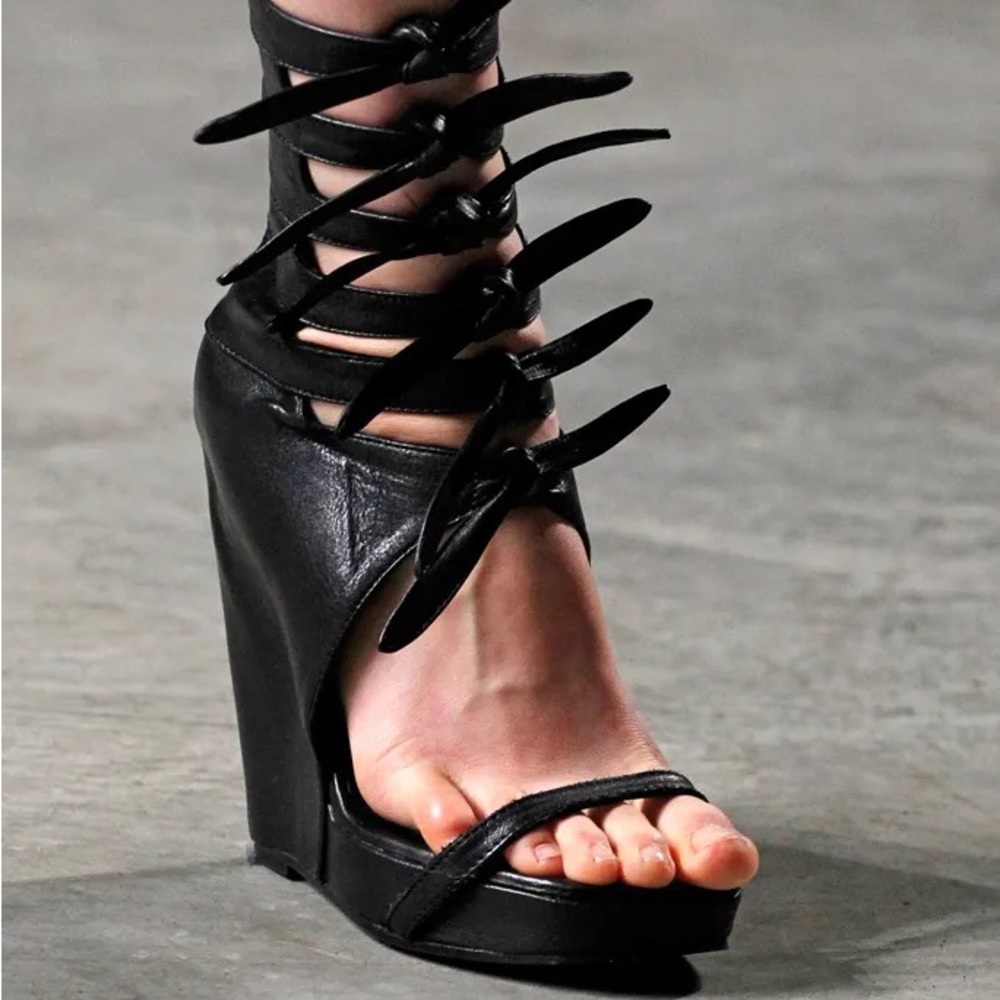 Rick Owens Spring 2011 leather knotted wedge mules sandals size 36 - Picture 17 of 17